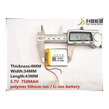 Imagem de Bateria 3,7v  750 Mah 4mm X 34mm X 43mm 2 Fios - bgb