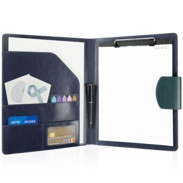 Imagem de Agoer Pasta Organizadora De Portfólio Couro A4, Documentos Jurídicos Para Entrevistas Comerciais A4 Com Fecho Magnético, Papéis Luxo Currículo, Abas Adesivas, Caneta Homens E Mulheres (Azul-Marinho)