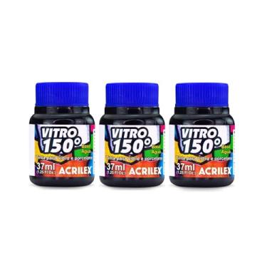Imagem de Kit Com 3 Tintas Acrilex para Vidro 37ml - Vitro 150 Escolha Sua Cor à Base de Água, Cerâmica e Porcelana Durabilidade e Acabamento Impecável em Projetos de Pintura em Vidro, Porcelana, Cerâmica e Faiança. (Preto 520)