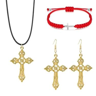 Imagem de Colar gótico em camadas em camadas, brincos para mulheres, brincos góticos, corda trançada ajustável, pulseiras de cruz cristã, acessórios de fantasia, Extra Large, Liga de aço, Sem Pedra Preciosa