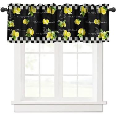 Imagem de Cortinas vintage de saia de frutas, casa de fazenda rústica, engraçada, amarelo, laranja, folhas de limão, decoração preta e branca, estampa sem costura, cortinas para cozinha, banheiro, quarto, 46 x