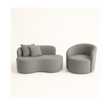 Imagem de Conjunto 01 Poltrona + Sofá Curvo Orgânico Nature Gaia Suede Cinza - M