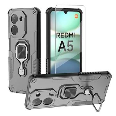 Imagem de WRTBS Capa de celular para Xiaomi Redmi A5 / Poco C71 com protetor de tela de vidro [2 unidades] Capa protetora resistente à prova de choque de camada dupla de grau militar com suporte magnético
