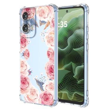 Imagem de RRXSYXL Capa para Moto G35 5G com estampa floral transparente, capa macia à prova de choque para Motorola G35 5G, floral rosa