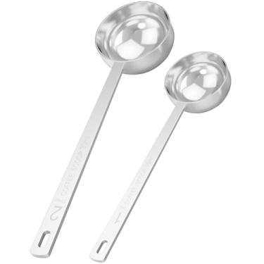 Imagem de Orblue Conjunto de colheres de café premium – 1 colher de sopa (15 ml) e 2 colheres de sopa (30 ml) colher de sopa de medição – colher e colher de café de aço inoxidável com alças longas – pacote com 2