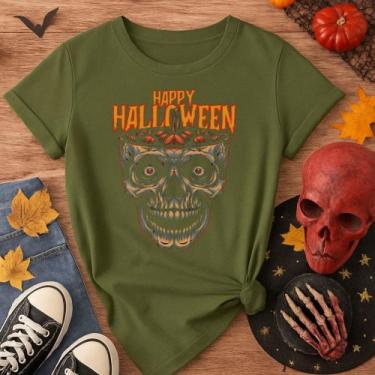 Imagem de Camiseta 100% Algodão Halloween Estampa Caveira Sem Cérebro 177 Medonh