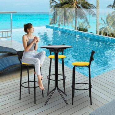 Imagem de Conjunto Bistrô Mesa com 3 Banquetas Bancos Altas Luxo Cozinha Para La