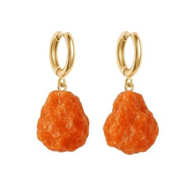 Imagem de Brinco de Argola Calcita Laranja - Cristal Natural, Banho Ouro 18k