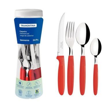 Imagem de Faqueiro Ipanema em Inox Cabo Vermelho 24 Peças - Tramontina, Vermelho
