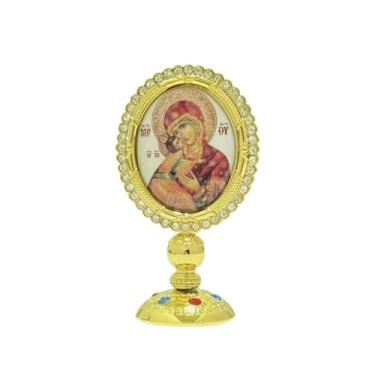 Imagem de RZRHMUHN Ornamento de ícone ortodoxo, decoração de painel de carro ortodoxo, revestimento de ouro de liga de zinco, altar de igreja, cerimônia religiosa, decoração de carro (A)