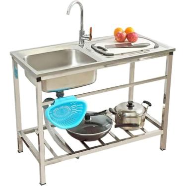 Imagem de Pia Utilitária De Tigela única De Aço Inoxidável, Independente, 75 * 40 Cm, Industrial, Polido, Retangular, Filtro De Cesta, 1 Furo, Double Layer, 75 * 40cm