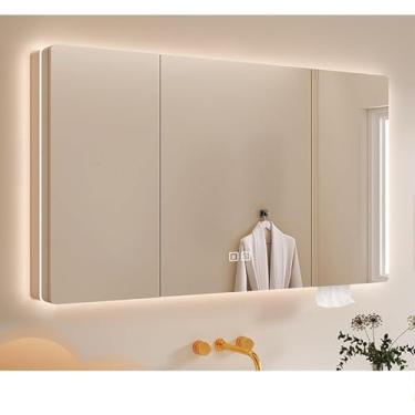 Imagem de Armário De Remédios Com Luzes, Espelho De Vaidade Do Banheiro De Madeira Maciça Com Armazenamento, Organizador De Armazenamento De Banheiro, Espelho De Banheiro Com Armaze, One Color, 98cm
