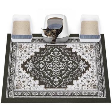 Imagem de Glittme Tapete de areia para gatos com fundo antiderrapante tapete de caixa de areia 119 x 89 cm tapete de armadilha de areia fácil de limpar lavável tapete de comida de gato para gatinho, 2GG