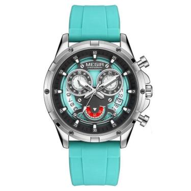 Imagem de Relógio De Quartzo Masculino Com Pulseira De Silicone Esportivo A Prova D´agua Azul Claro