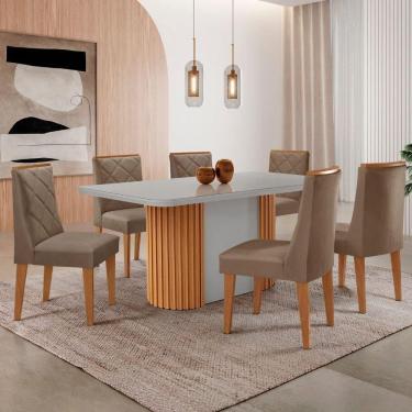 Imagem de Mesa De Jantar Aspen 180cm Tampo Mdf Vidro 6 Cad Isadora Veludo Capuccino/off/nat/serig. Off