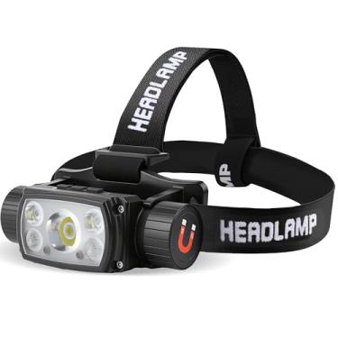 Imagem de Lanterna de cabeça recarregável, 2000 lúmens, lâmpadas de LED super brilhantes com luz vermelha, 6 modos, sensor de movimento, faixa de cabeça magnética, lanterna de cabeça ajustável alimentada por