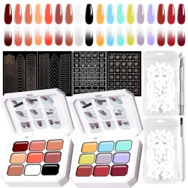Imagem de U-Shinein Conjunto De Gel Pintura Gradiente, Esmaltes 9 Cores Para Misturar, 2 Esponjas E Um Pegador Metal, Pincéis Adesivos Franceses, Unhas Ombré, Aura, Manicure Faça Você Mesmo, Arte Em Casa, Sal