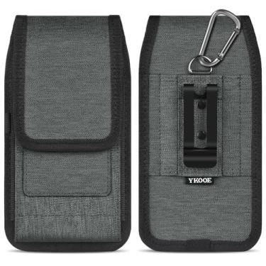 Imagem de ykooe Coldre para celular compatível com iPhone 17 Pro Max, Samsung Galaxy S25/S24/S23/S22/S21/S20 Ultra, Pixel 8/7 Pro, clipe de cinto e porta-cartão, cinza escuro, 2GG