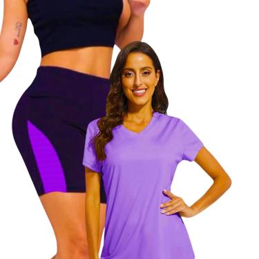 Imagem de KIT Camiseta DRY POLIAMIDA MALHA FRIA + SHORT Leg Legging REDINHA Suplex Conjunto Fitness 543-Feminino