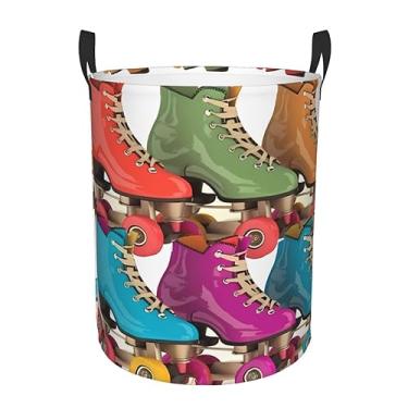 Imagem de Patins retrô coloridos 1 cesto de roupa suja dobrável à prova d'água cesto de armazenamento de roupas com alças pano oxford organizador de brinquedos cesta para banheiro, lavanderia, quarto, pequeno