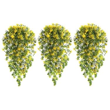 Imagem de RECUTMS 3 peças de rosas artificiais penduradas 29,5 cm, plantas de flores falsas, resistentes a UV, vegetação floral falsa, para uso interno, festa, jardim, parede, janela, varanda, varanda, porta