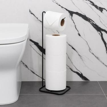 Imagem de Porta Papel Higiênico Suporte 4 Rolos De Chão Preto Fosco Banheiro Lav