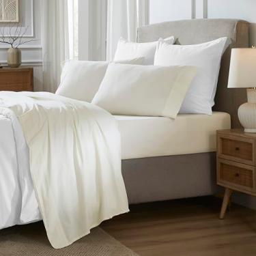 Imagem de Superior Jogo de lençol Carmen vintage relaxado 100% algodão, leve e crocante, 1 lençol de cima, 1 lençol elástico com elástico alto, 2 fronhas, quarto boho chique, Queen, marfim