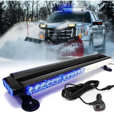 Imagem de FOXCID Barra de luz intermitente de emergência com 54 LEDs de 66 cm, farol de aviso de perigo de dois lados com magnético para veículos de reboque, bombeiros, carros, caminhões, segurança no trânsito,