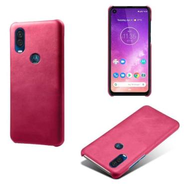 Imagem de Capa para MOTO ONE Vision,Proteção contra quedas,Casca de volta de cor sólida simples,Design de couro de imitação de plástico-Rose
