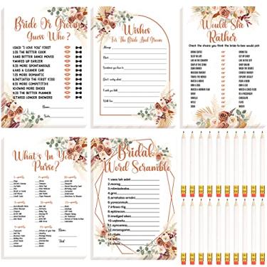 Imagem de Teling Jogo de chá de panela, 145 peças, lembrancinhas de chá de panela, conjunto de jogos de casamento, cartões e lápis para noivos, despedida de solteira, festa de chá de casamento (estilo Boêmio)