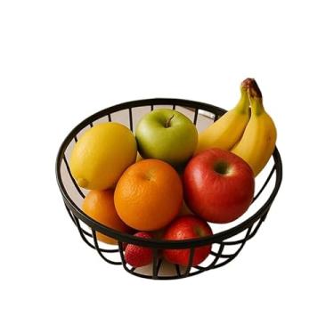 Imagem de Fruteira de Mesa 2 Andares Ferro e Bambu para Café da Manhã Multiuso de Metal Preto Cesto Organizdor(REDONDA FERRO E MDF 25X25CM)