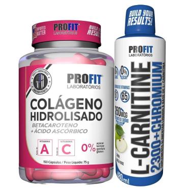 Imagem de L CARNITINA 480ML SABOR MAÇÃ VERDE l COLÁGENO HIDROLISADO 150 CÁPSULAS l PROFIT-Unissex
