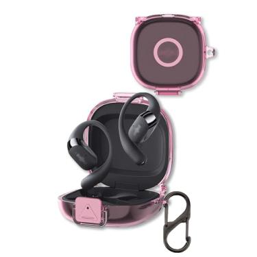 Imagem de Capa protetora transparente de TPU transparente à prova de choque com mosquetão para fones de ouvido SHOKZ T920 (rosa claro)