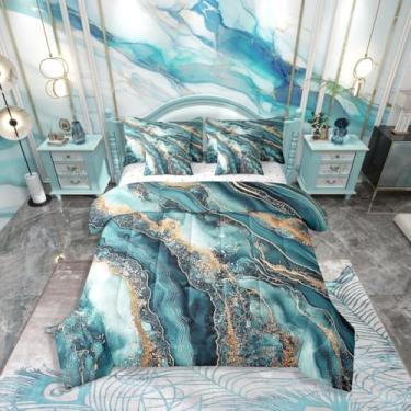 Imagem de Erosebridal Conjunto de edredom de mármore tamanho Queen, conjunto de cama com textura de mármore abstrata para crianças e adolescentes, arte de tinta fluida (edredom + lençol de cima + 2 fronhas + 2