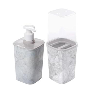 Imagem de Kit Lavabo Porta Escovas de Dentes e Sabonete Líquido Organizador Pia Banheiro (Marmorizado)