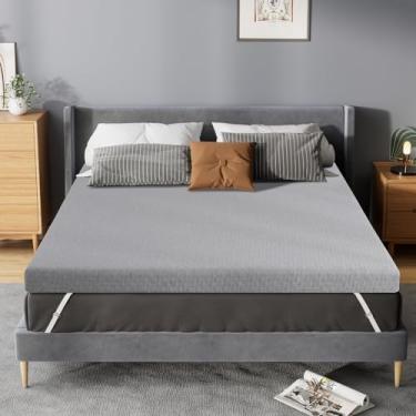 Imagem de Glendan Cobertura de colchão firme média: espuma viscoelástica queen de 10 cm para dor nas costas - capa de bambu respirável refrescante - lavável com tiras antiderrapantes - certificado CertiPUR-US