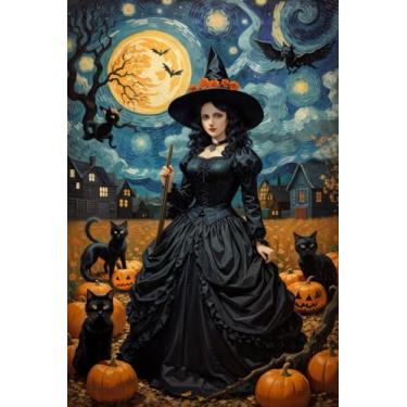 Imagem de DKLOWK Kits de pintura de diamante para adultos – gatos e Halloween que realmente amaram DIY 5D Broca completa pontos de diamante pinturas com diamantes gema arte e artesanato decoração de casa 20 x