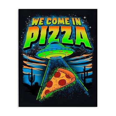 Imagem de Stupell Industries Design de arte de parede em tela We Come In Pizza Aliens por Jedco Brands, Inc., 76 x 61 cm