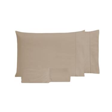 Imagem de Jogo Lençol 100% Algodão 200 Fios C/Elástico Fronhas Ponto Palito Antialérgico (Bege, Casal)