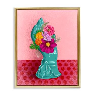 Imagem de Stupell Industries Escultura floral vintage à mão em tela flutuante, moldura dourada, design de arte de parede por Jilly Jack Designs, 53 x 43 cm