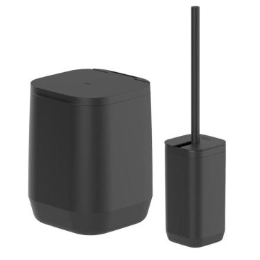 Imagem de Kit Lixeira+Escova Sanitária Aura Para Banheiro Piso/Parede
