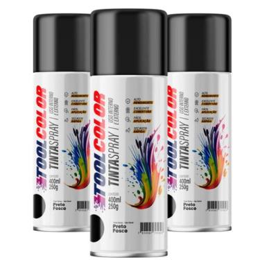 Imagem de Kit 3 Tinta Spray Preto Fosco Tool Color 400ml 250g