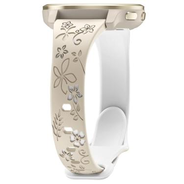 Imagem de Laband Pulseira com gravação floral de 22 mm compatível com Garmin Venu 3 de 45 mm/Venu 4 de 45 mm/Venu 2/Vivoactive 4, pulseira de silicone macio e fino em relevo com flores Forerunner 570 de 47 mm