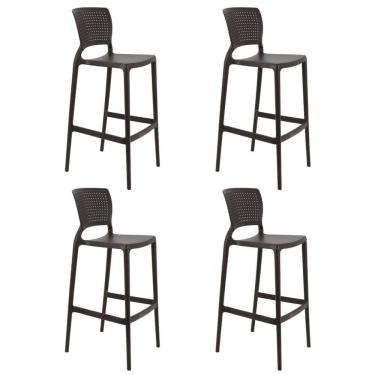 Imagem de Kit 4 Cadeiras Tramontina Safira Alta Bar Em Polipropileno E Fibra De Vidro Marrom 92138109