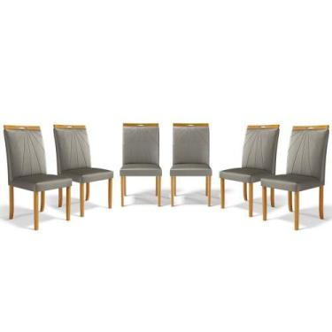 Imagem de Kit Com 6 Cadeiras Maiara Madeira Maciça Estofadas Para Mesa De Jantar