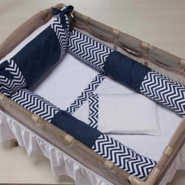 Imagem de Kit Berço Desmontável 3 Peças Chevron Azul Marinho Camping  - Loja Bab