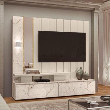 Imagem de Home Theater  Painel Estante Zeus para TV 65 Calacata/ Off White com L