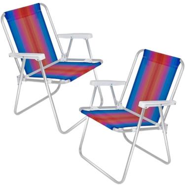 Imagem de Cadeira de Praia Alta em Alumínio 2 Unidades Degradê Azul e Laranja MOR