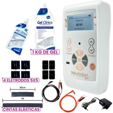 Imagem de Novo Neurodyn Portable Tens + 4 Eletrodos, Cintas e Gel 1Kg - Ibramed