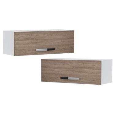 Imagem de Kit 2 Armários Aéreos Geladeira Veneza 70cm 1 Porta Branco/Castanho - 